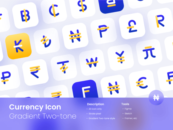 Currency Icon Set: A Gradient Two-Tone Style Bundle