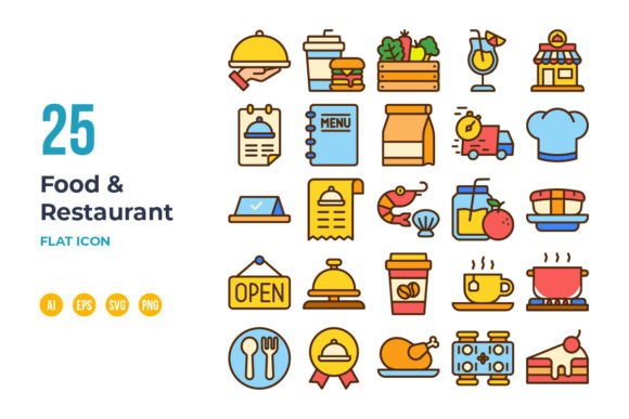 Elevate Culinary Projects with a Flat Food Icon Set