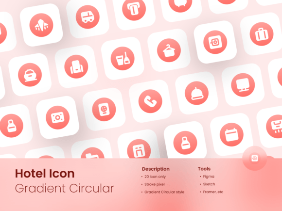 Enhance Your Visuals with the Hotel Icon Set Gradient Circular Filled