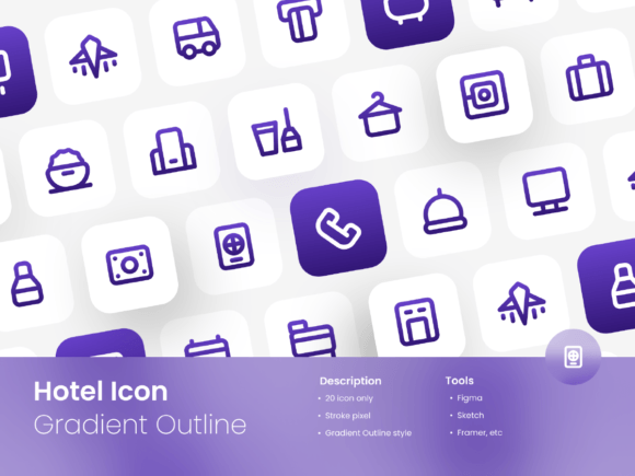 Hotel Icon Set Gradient Outline Style: A Versatile Design Solution for Modern Projects