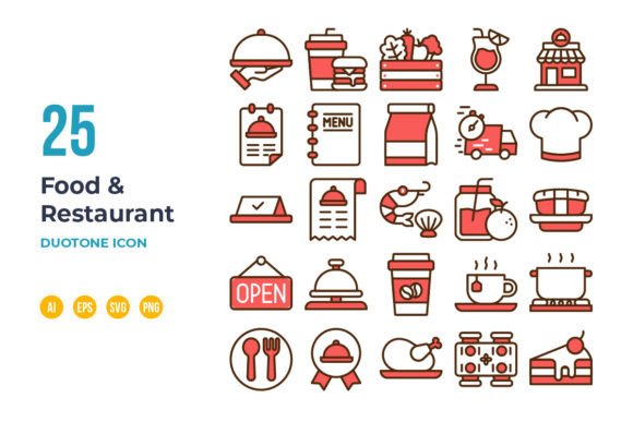 Master Visual Communication with a Professional Food and Restaurant Icon Set in Duotone