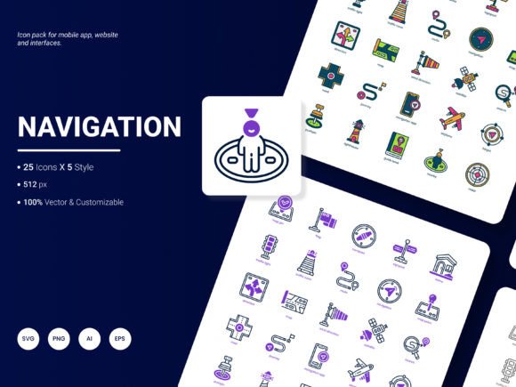Navigation Icon Pack: 125 Stylish Icons for Modern Design