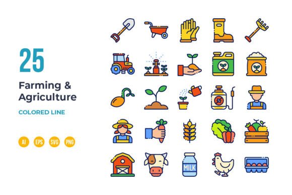 The Farm and Agriculture Icon - Colored Line: A Modern Visual Tool for Modern Agribusiness